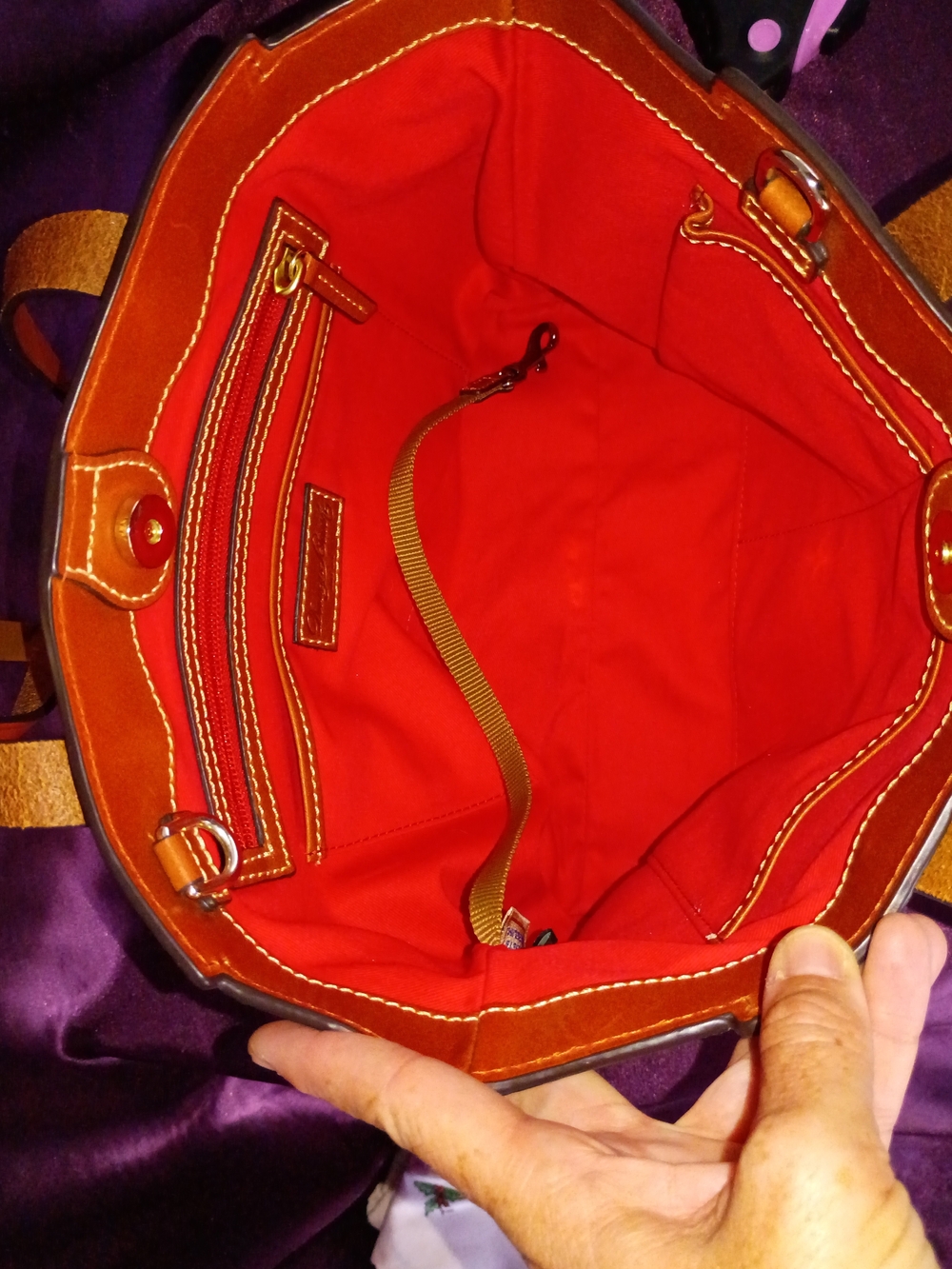 Dooney & Bourke Hot Pink Leather Tote with Brown Handles - Picture 9 of 10